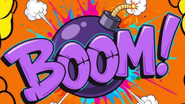 Cartoon Bomb Explodes with "Boom!" in a Colorful, Playful Illustration, creating a vibrant and impactful graphic resource.