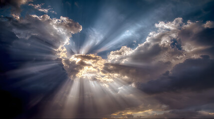 Heavenly light bursts forth, the clouds dispersing to create a sparkling trail marking Christ's glorious comeback