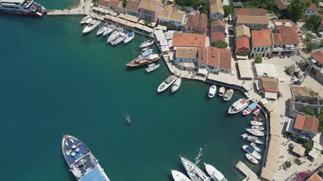 Aerial Footage of Fiskardo Village in Kefalonia, Greece