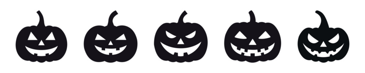 halloween pumpkin jack flat icon set