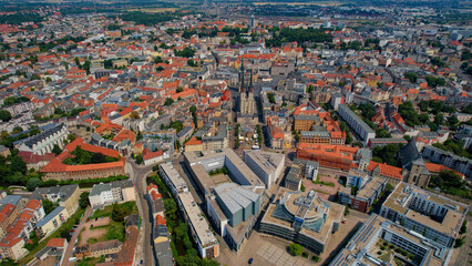 A panoramic aerial view of the city Halle an der Saale in Germany on a sunny day in spring