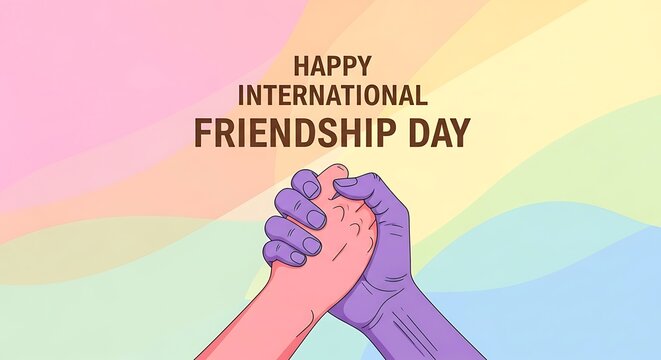 Interlocked hands of friendship pink purple celebrate unity against a soft rainbow backdrop a symbol of support and