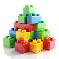 Colorful building toy blocks isolated on transparent background