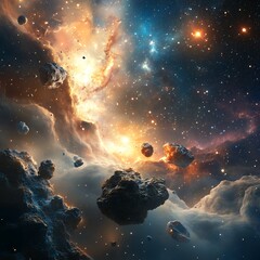 Majestic Nebula Space Scene with Asteroids and Cosmic Dust Breathtaking view of celestial bodies