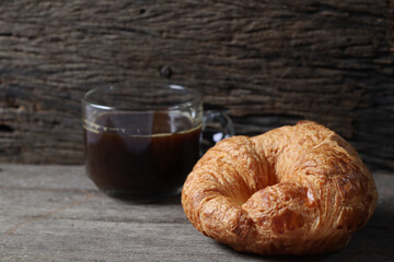 Croissant bun bread bakery and coffee black breakfast