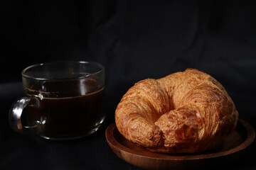 Croissant bun bread bakery and coffee black breakfast