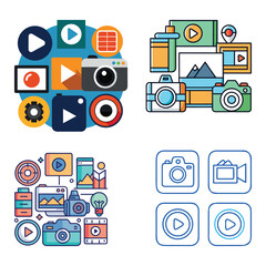 Obraz premium Photo and Video Icon Set – Camera, Gallery, and Multimedia Symbols