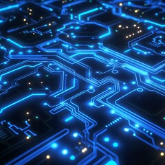 Abstract Glowing Blue Circuit Board Technology Background Digital Network Data
