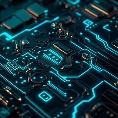 Abstract Futuristic Circuit Board Technology Background Digital Glowing Lines
