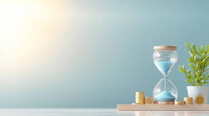 Financial planning event hourglass symbolizing time management business environment still life motivational concept