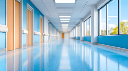 bright empty defocused hospital corridor background with copy space 91256737 1