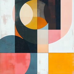 Abstract Geometric Art Print Modern Wall Decor Colorful Circles and Squares Design