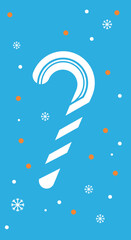 Festive candy cane with a cheerful mood on a bright blue background