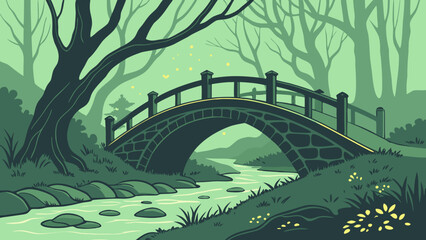 Enchanted Mossy Forest Bridge Vector