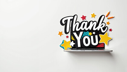 Naklejka premium Laptop screen displaying a colorful 'Thank You' message 