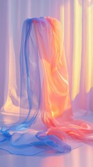 Ethereal Pastel Fabric Draped in Sunlight pastel sunlight ethereal draped cloth textile drapery sheer translucent transparent blue pink orange gradient colorful light shadow texture background art