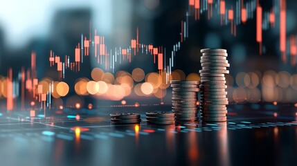 Market analysis of financial trends urban setting data visualization nighttime aesthetic perspective