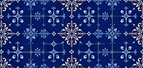 Seamless navy blue Mediterranean tile pattern with ornate vector ornaments , architecture, fabric