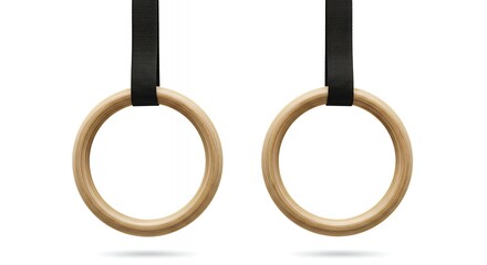 Pair of Wooden Gymnastic Rings Isolated on White Background