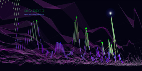 Abstract analytical background with noisy  lines connecting circles chart analyze  in dark cyberspace. Quantum cryptography concept.  Banner for business, science and technology. Big data.