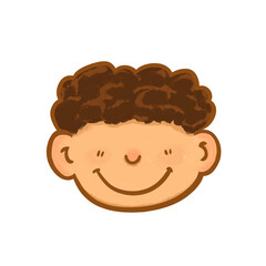 Happy boy face cartoon illustration of cute kid character with big smile showing cheerful mood and spirit perfect for children mascot sticker or fun design element