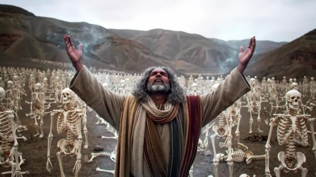 Ezekiel Seeing the Vision of Dry Bones, God Would Bring Breath into Them and They Would Come to Life, Biblical Old Testament Depiction