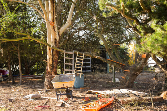Home made cubby house in the backyard