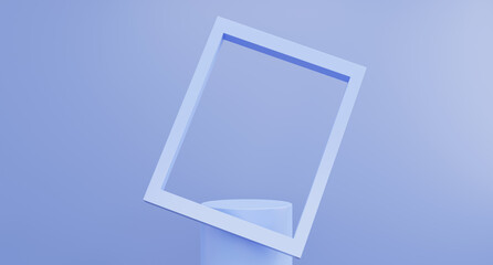 Abstract blue background texture with geometric shape. Minimal mockup with blue picture frame and blue pastel podium scene concept. 3d render design for display product