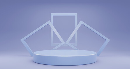 Abstract blue background texture with geometric shape. Minimal mockup with blue picture frame and blue pastel podium scene concept. 3d render design for display product