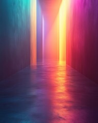 Colorful Futuristic Corridor with Gradient Light Reflection gradient colorful futuristic corridor reflection abstract vibrant neon light tunnel passage hallway perspective depth glowing light effect