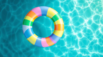 Colorful inflatable ring floating in a pool