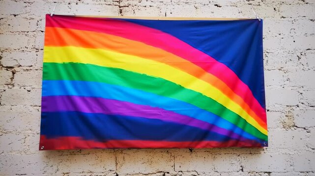 Rainbow Flag on Brick Wall: A Symbol of Pride and LGBTQ+ Rights