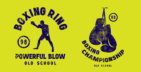Boxing match emblem for t-shirt. Graphic design with rough texture