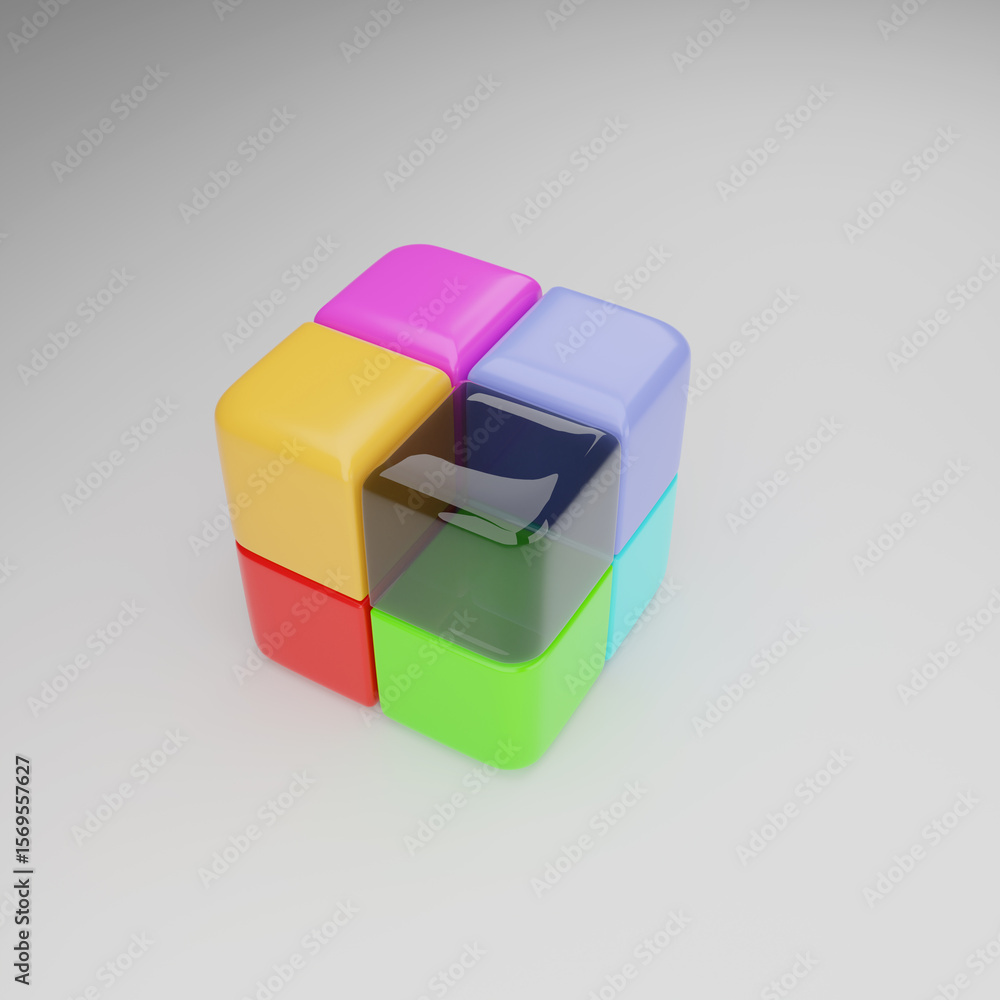 Poster data cube, abstract cubic structure. symbol of technology, research and digital architecture