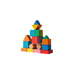 Obraz premium Colorful Wooden Blocks Building a Structure, Child's Play, Creativity and Construction Concept