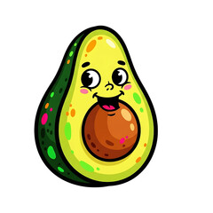 Happy Avocado: A Smiling Cartoon Fruit Character, Joyful Avocado Illustration with a Cheerful Face, Cute Green Avocado with Expressive Eyes.