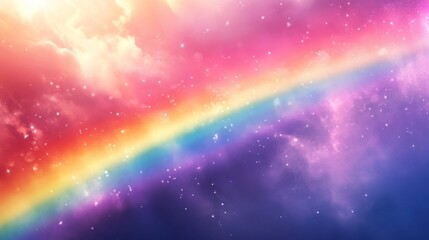 Obraz premium Ethereal canvas featuring a radiant rainbow bridge traversing celestial cosmic clouds
