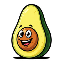 Whimsical Smiling Fruit: Cartoon Avocado Design, Cheerful Avocado Emoji: Fun Food Graphic, Vibrant Avocado Character with a Happy Expression.