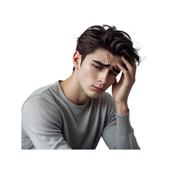Young Man Experiencing Stress, Anxiety, or Headache; Troubled Expression