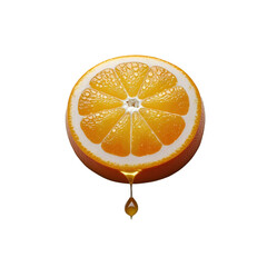 Juicy Orange Slice with Dropping Juice on Transparent Background