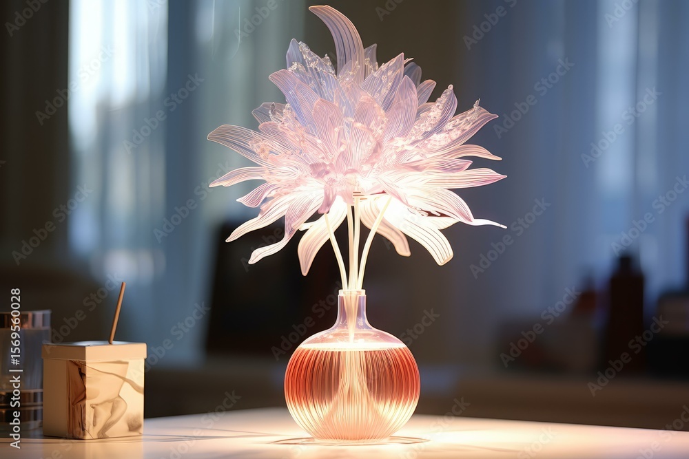Aufkleber glowing flower shaped diffuser emitting a soft light, adding a touch of elegance and tranquility to 