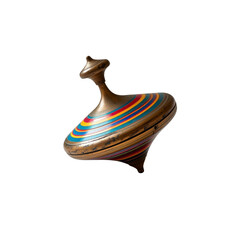Vintage Wooden Spinning Top Toy with Colorful Stripes Isolated on Transparent Background