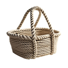 Woven rope basket with handles isolated on transparent background