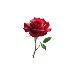 Single Red Rose with Thorns on Transparent Background - Romantic Floral Image