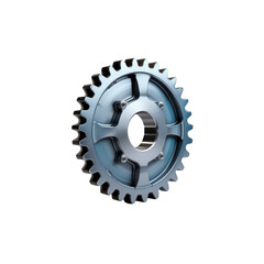 Close-up of a Single Metallic Gear Cogwheel on Transparent Background