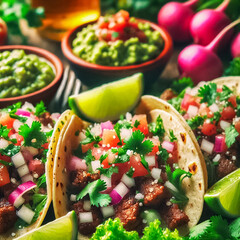 Close-Up of Vibrant Mexican Tacos with Fresh Ingredients
