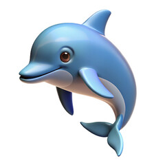 Naklejka premium Cute 3D Cartoon Blue Dolphin Isolated - Marine Animal