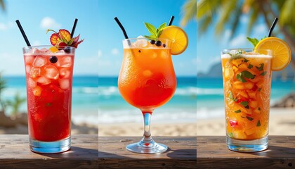 Cuba Libre, Long Island, Mojito, Paloma, Tequila Sunrise, Screwdriver cocktail transparent PNG set bundle, isolated background. Bar menu cocktails in highball glass, colorful refreshing drink garnish