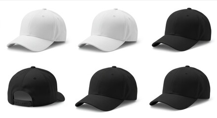 Sleek white and black caps, various angles
