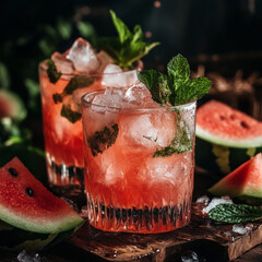 summer cocktail with watermelon and mint 